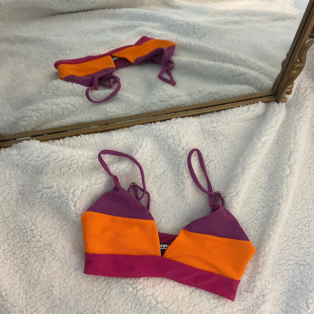 BeachRiot beach riot Rizza XS bikini swim top pink purple and orange 🌄